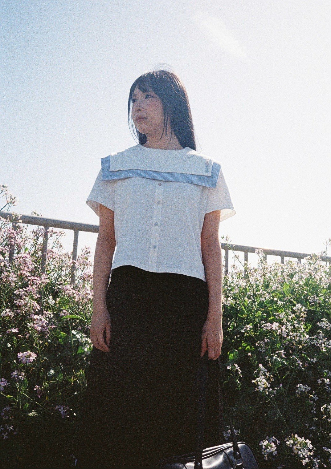 white sailor collar top in sunlight