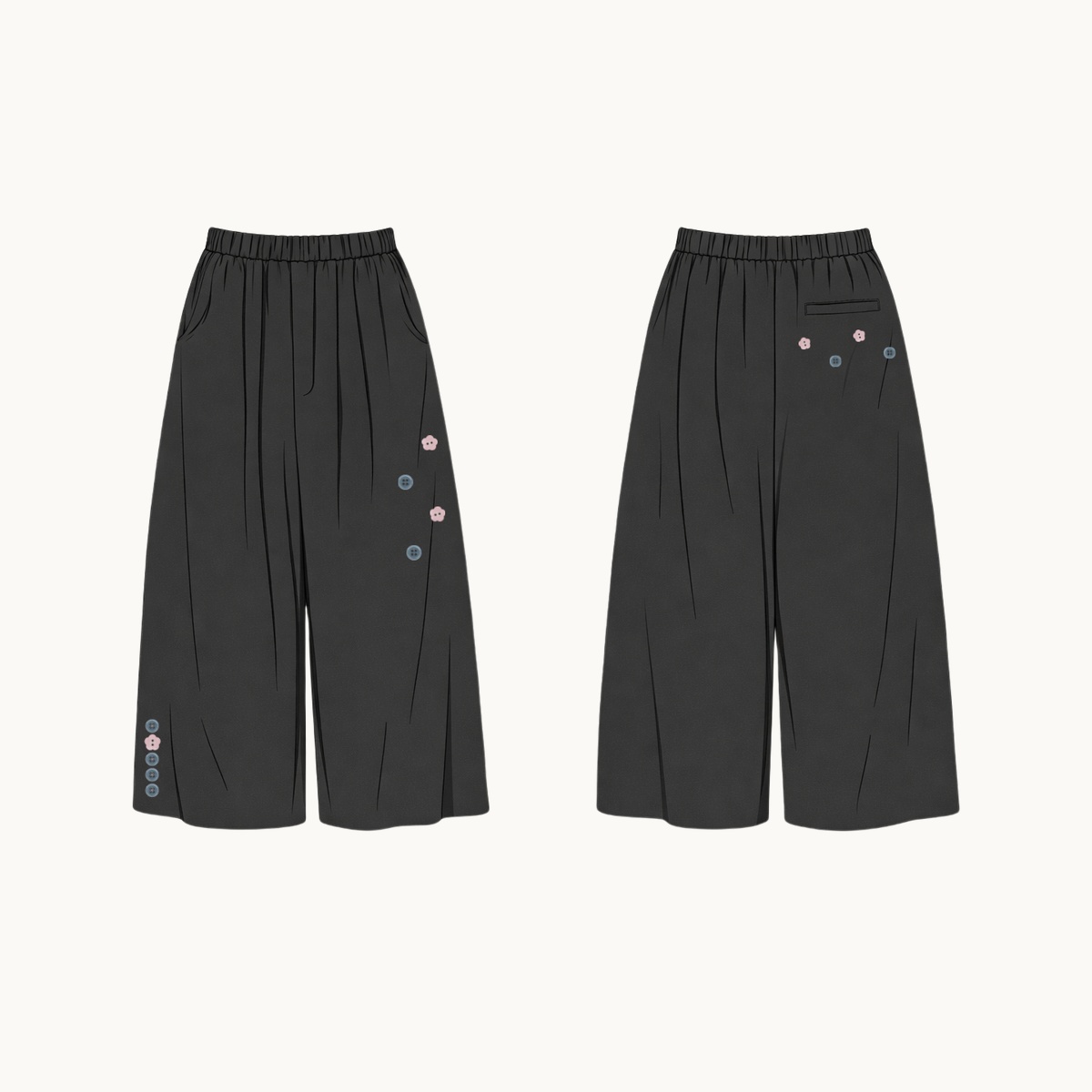 Decorative Button Wide-Leg Culottes