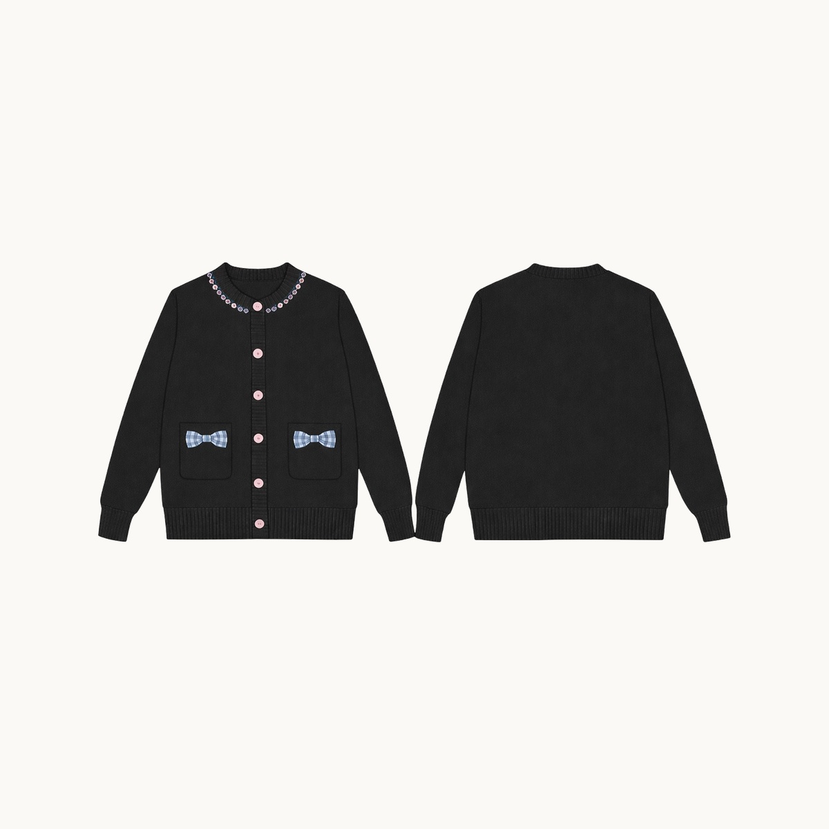 Checked Bow Pocket Cardigan