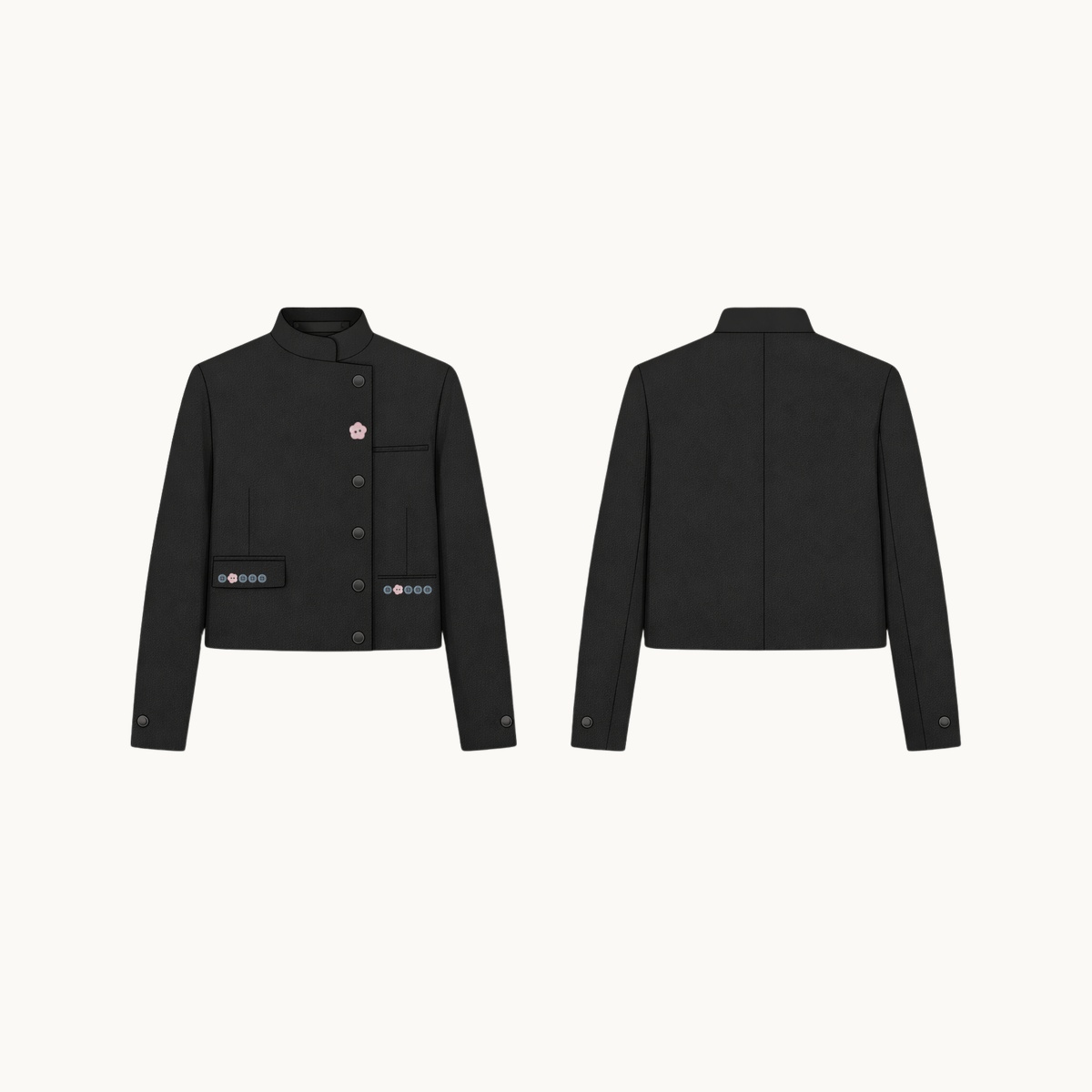 Asymmetric Placket Stand Collar Jacket