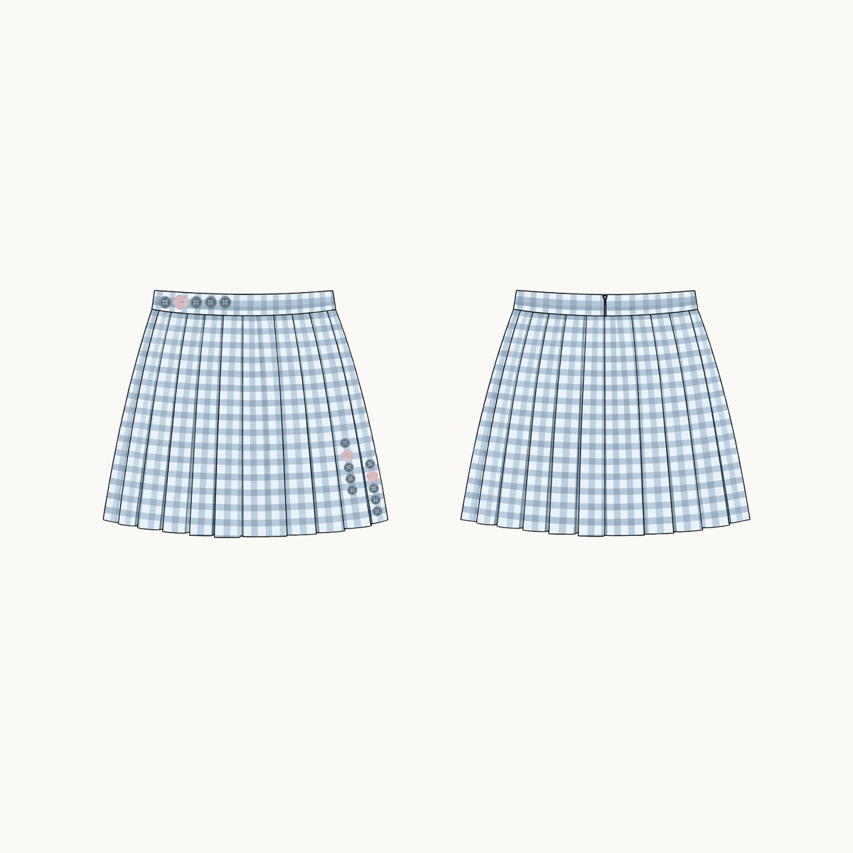 Blue Check Pleated Mini Skirt