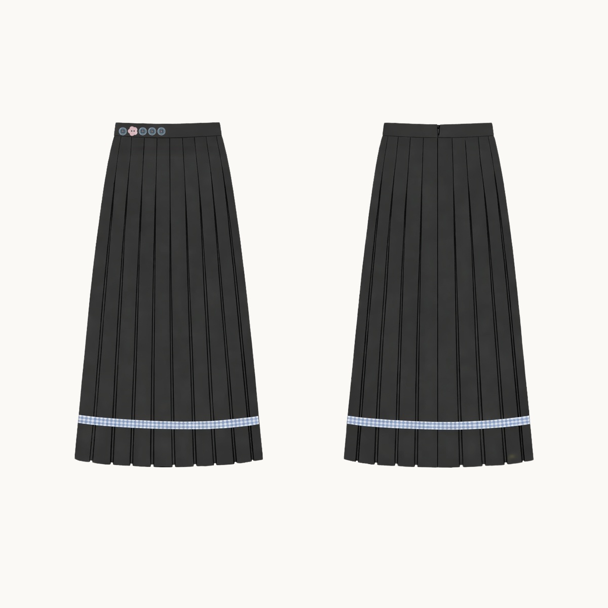 Pleated Midi Skirt with Check Detail